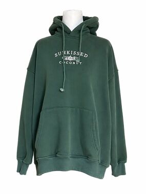 Sunkissed Coconut Winter Green Embroidered Hoodie Oversized Fleece‎ Pullover XS